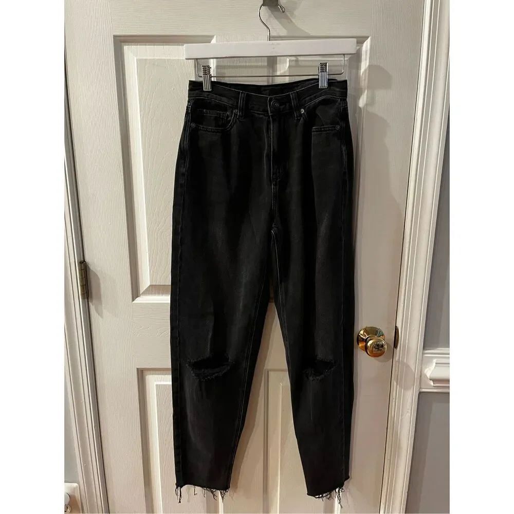 American Eagle Black Relaxed Mom Jeans Distressed sz 0 Long EUC